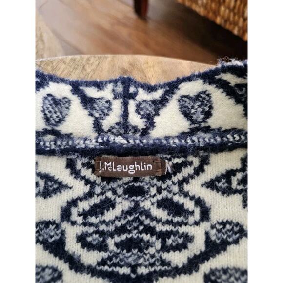 J Mclaughlin Soft Knit Cardigan Duster Women's Size L Navy Damask Cozy - Picture 9 of 14